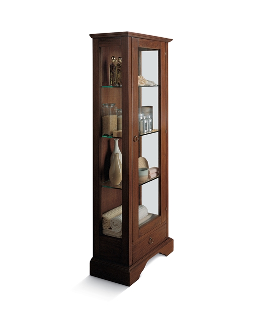 Display cabinet with bottom drawer and door