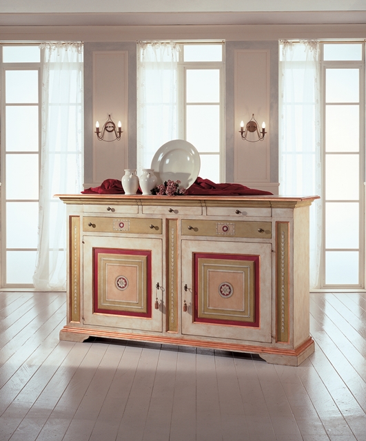 High sideboard with 5 drawers, 2 doors