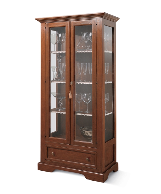 Display cabinet with 2 doors and shaped drawer