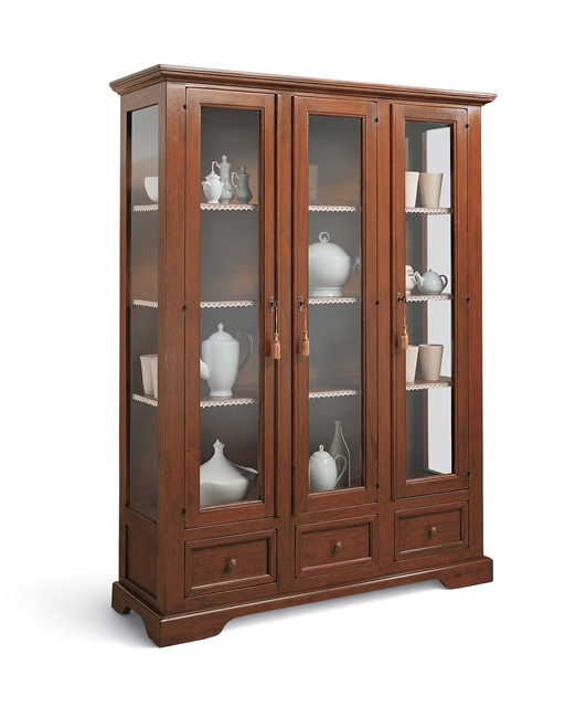 Glass cabinet with 3 doors and 3 drawers