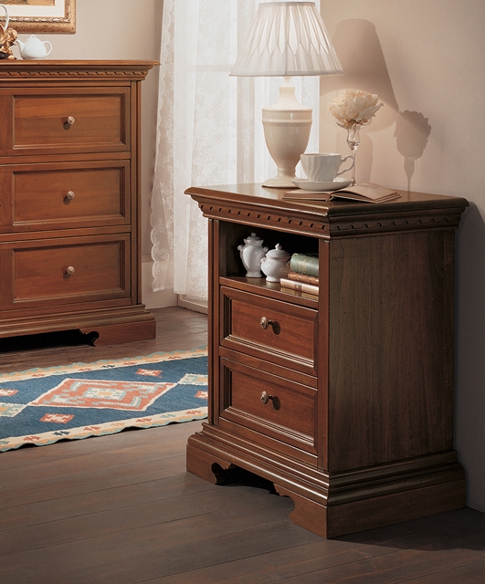 Tuscan style bedside table, open compartment