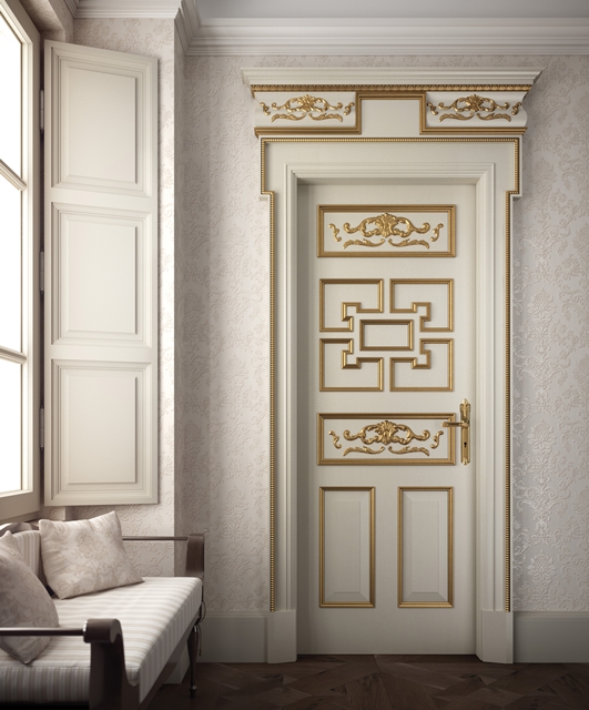 Lacquered door with gold cornices