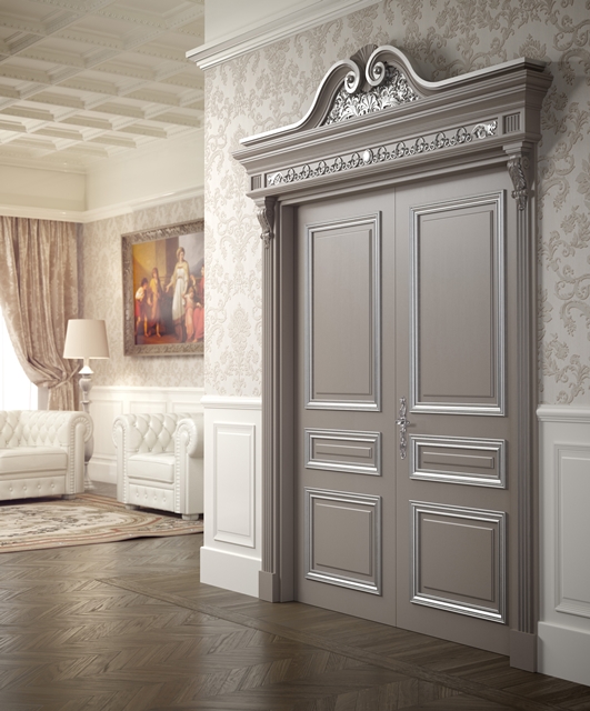 Lacquered door with silver cornices