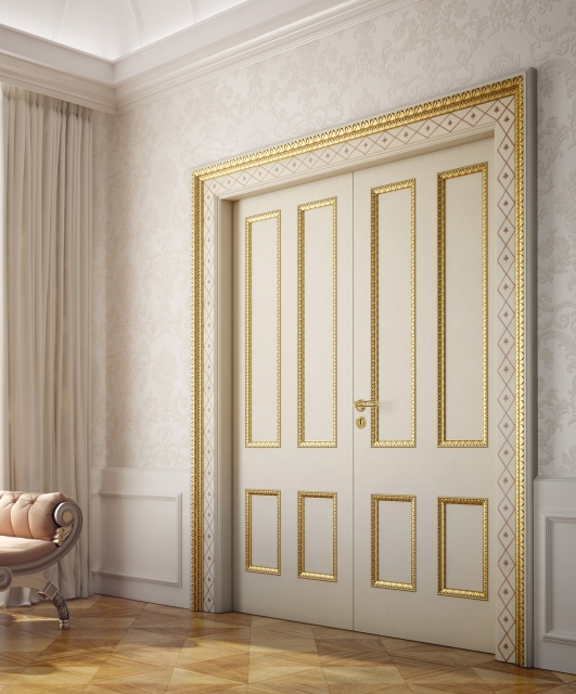 Gesso coloured door with gold cornices
