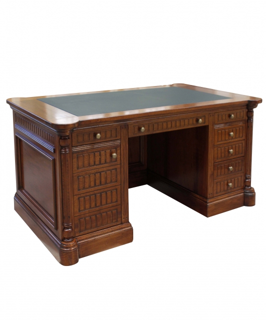 Double-sided desk with leather top